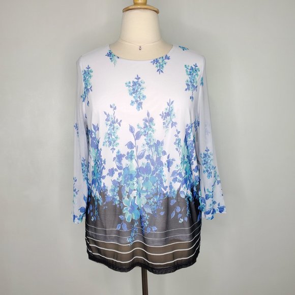 Croft & Barrow Blue Green White Watercolor Floral Striped Feminine Top NWT XL - Picture 14 of 14